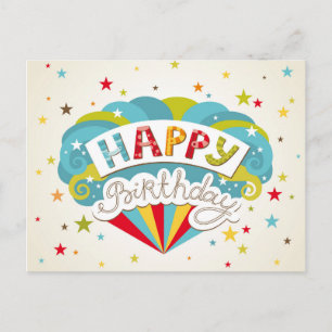 Postal Cumpleaños Feliz Estrellas Retro Coloridas