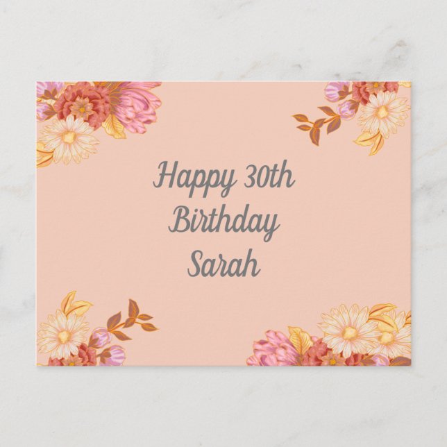Postal Cumpleaños Feliz Floral Personalizado (Anverso)
