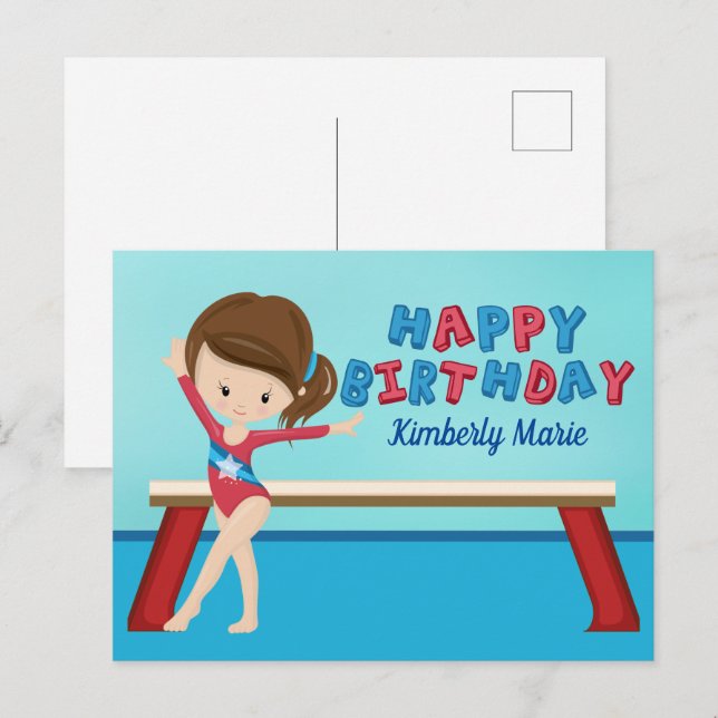 Postal Cumpleaños Feliz Gimnasta Linda Personalizado Gimn (Anverso / Reverso)