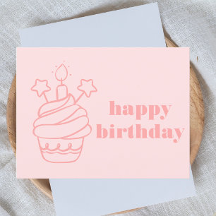 Postal Cumpleaños Feliz Moderno Negrita Rosa Pastel Femen