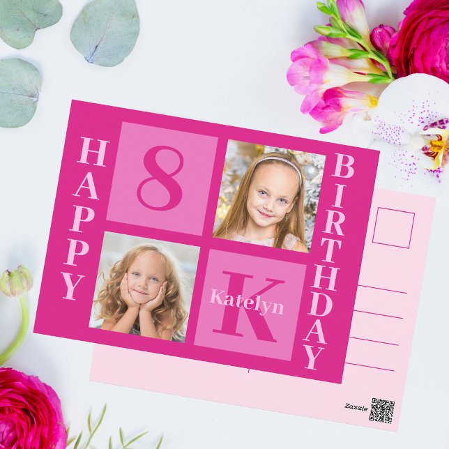 Postal Cumpleaños Feliz Niñas 2 Foto Rosa Caliente Person (Subido por el creador)