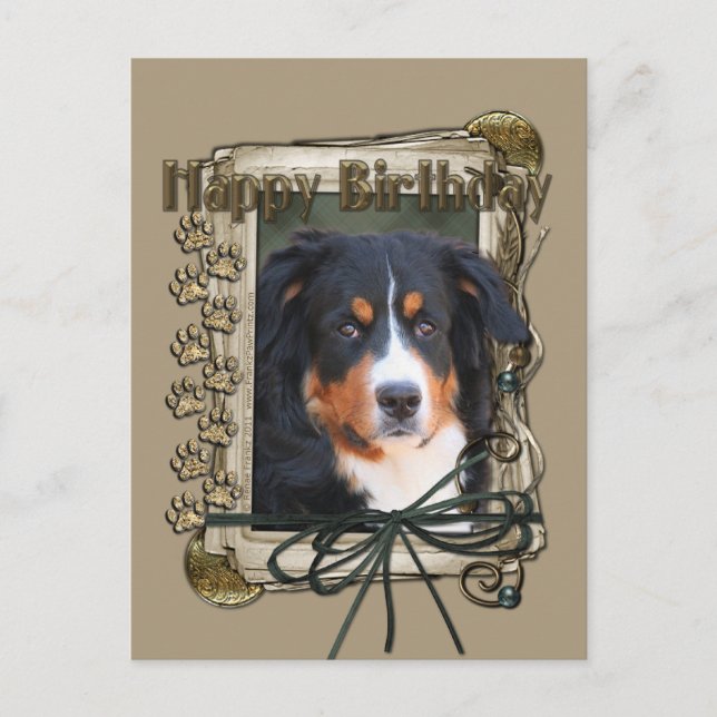 Postal Cumpleaños feliz - Papas de piedra - Perro de mont (Anverso)