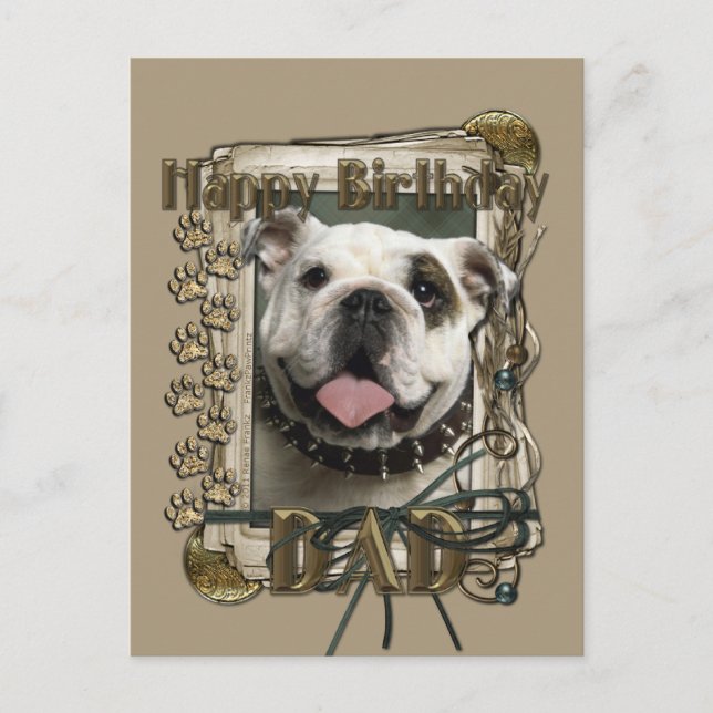 Postal Cumpleaños feliz - Paws de piedra - Bulldog (Anverso)
