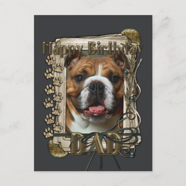 Postal Cumpleaños feliz - Paws de piedra - Bulldog (Anverso)