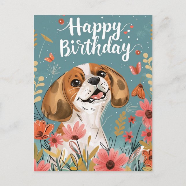 Postal Cumpleaños feliz perro Beagle lindo  (Anverso)