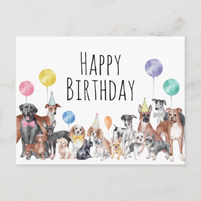 Postal Cumpleaños Feliz Perro Colorido Adorable  (Anverso)