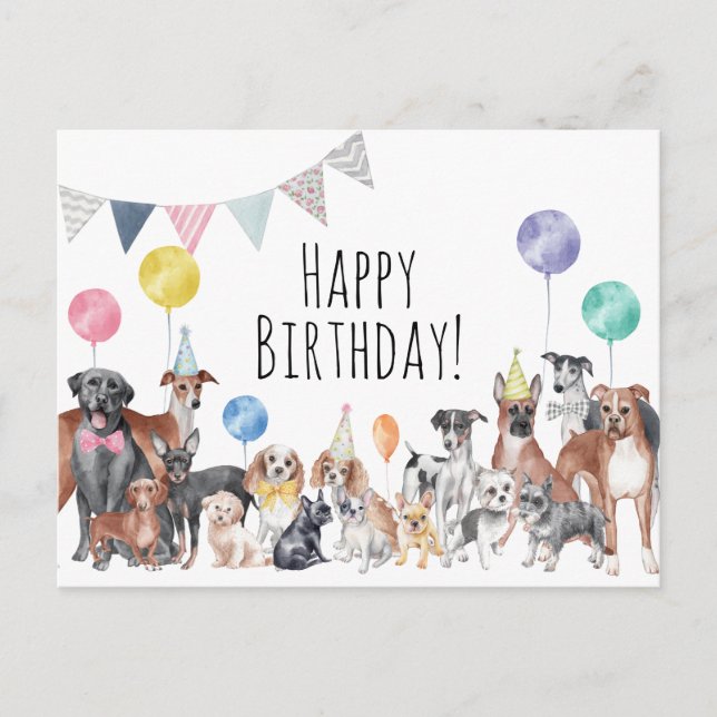Postal Cumpleaños Feliz Perro Colorido Bonito  (Anverso)