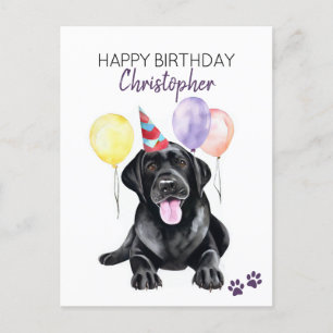 Postal Cumpleaños Feliz Personalizado Perro Labrador Negr