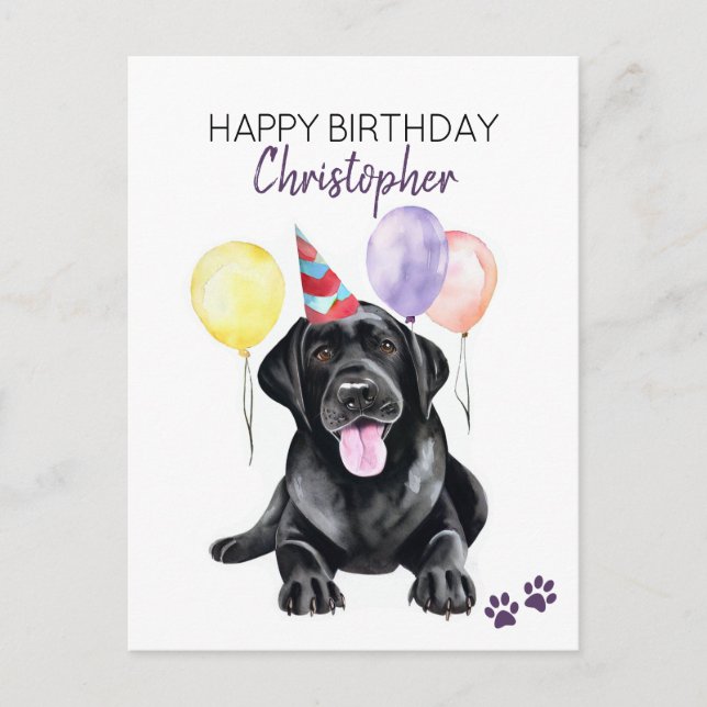 Postal Cumpleaños Feliz Personalizado Perro Labrador Negr (Anverso)