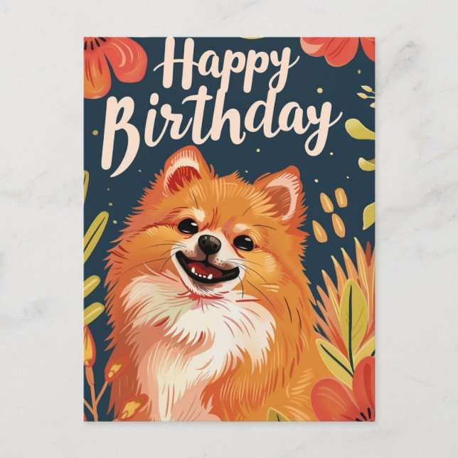Postal Cumpleaños feliz Pomerania  (Anverso)