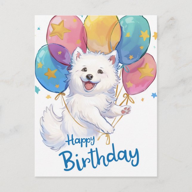 Postal Cumpleaños Feliz Samoyed Adorable (Anverso)