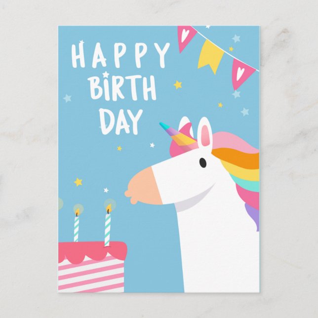 Postal Cumpleaños Feliz Unicornio (Anverso)