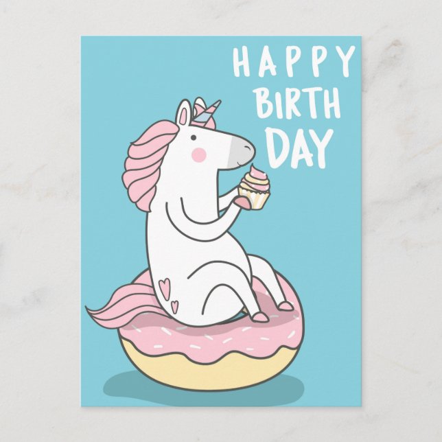 Postal Cumpleaños Feliz Unicornio (Anverso)