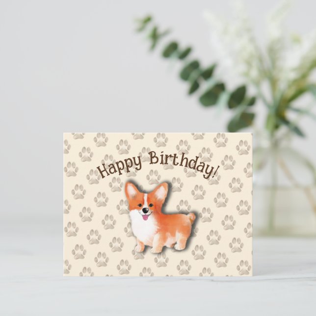 Postal Cumpleaños Feliz Welsh Corgi Pembroke Editable (Anverso de pie)