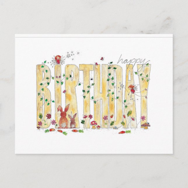 Postal Cumpleaños feliz - Woodland de hadas (Anverso)