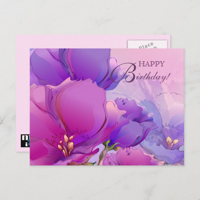 Postal Cumpleaños. Flora acuática rosa Lilac (Anverso / Reverso)