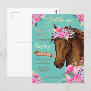 Postal Cumpleaños Floral Rosa Caballo