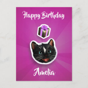 Postal Cumpleaños gato nombre personalizado