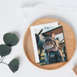 Postal Cumpleaños Gato Piloto Divertido & Avión Aviación