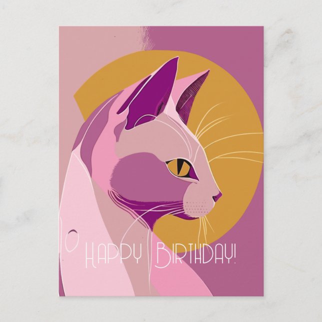 Postal Cumpleaños Gato Purple Elegant (Anverso)
