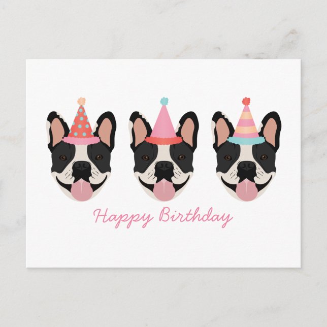 Postal Cumpleaños Gorras de Fiesta para Bulldog Francés R (Anverso)