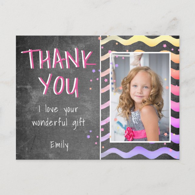 Postal Cumpleaños Gracias a los niños Foto Postcard Chica (Anverso)