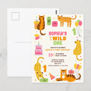 Postal Cumpleaños ilustrado de animales salvajes lindos