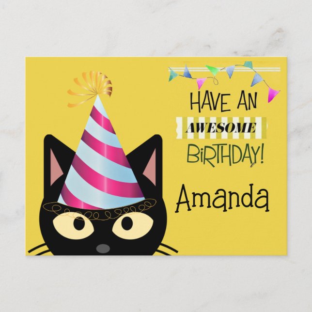Postal Cumpleaños increíble de gato para niños  (Anverso)
