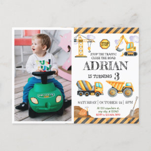 Postal Cumpleaños infantil de construcción con acuarelas