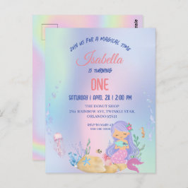 Postal Cumpleaños infantil de sirena colorida linda arcoí
