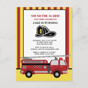 Postal Cumpleaños infantil número 4 con camión de bombero