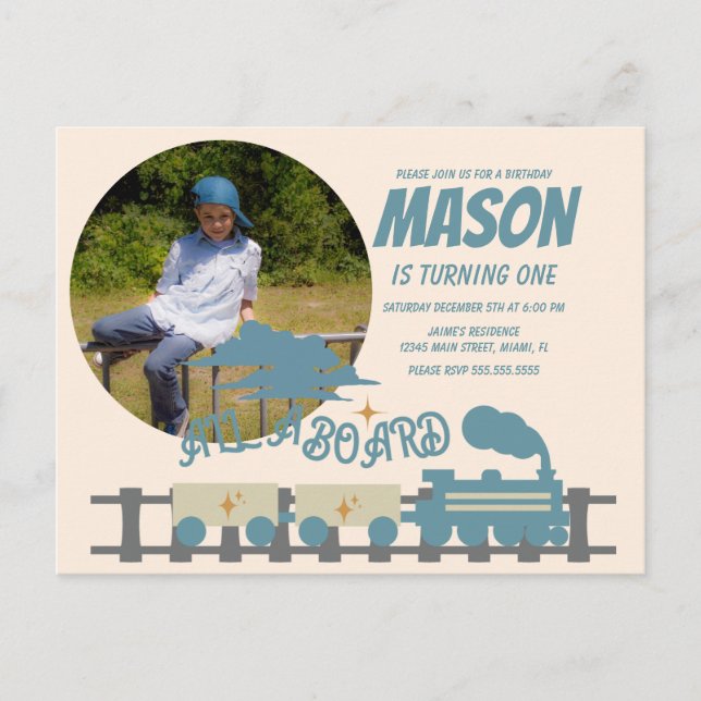 Postal Cumpleaños infantil Retro Train Kids Tierra  Foto (Anverso)