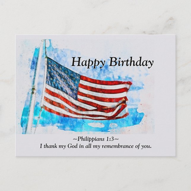 Postal Cumpleaños Jeremiah 29:11 Bandera Americana de la  (Anverso)