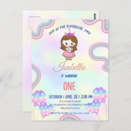 Postal Cumpleaños kawaii rainbow unicorn Fiesta para Chic