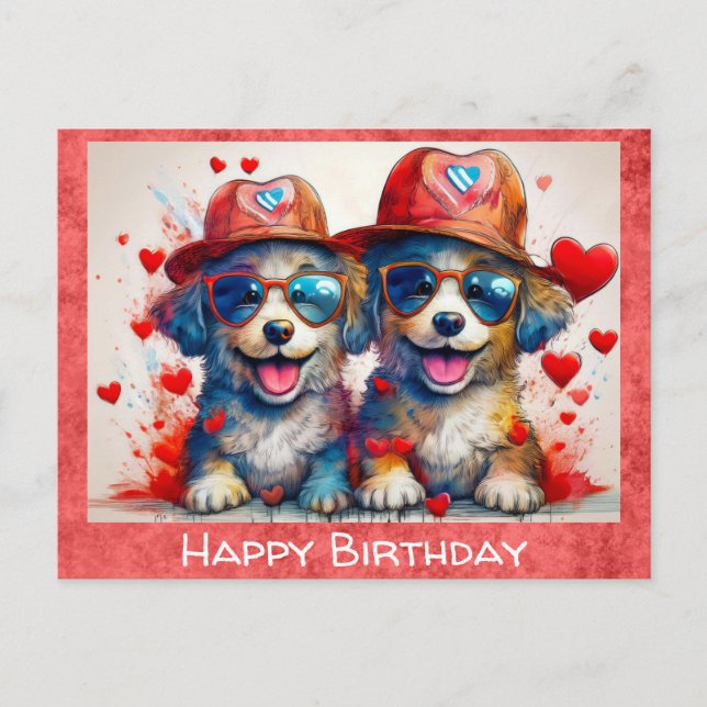 Postal Cumpleaños Lindo Divertido Perro de Dibujos Animad (Anverso)