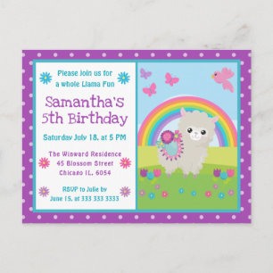 Postal Cumpleaños Lindo Llama Floral de Primavera y Arcoí