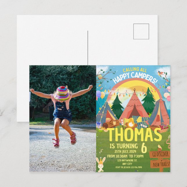 Postal Cumpleaños lindo moderno para niños (Anverso / Reverso)