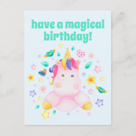 Postal Cumpleaños mágico, niños curados unicornio