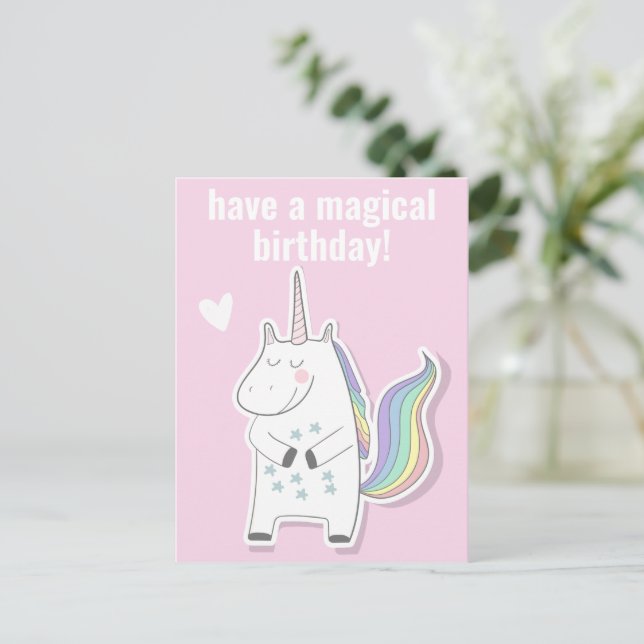 Postal Cumpleaños mágico - Niños pequeños unicornio (Anverso de pie)