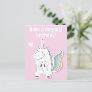 Postal Cumpleaños Mágico - Unicornio Lindo para Niños