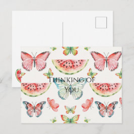 Postal Cumpleaños Mariposas Azules Sandía Roja Verde