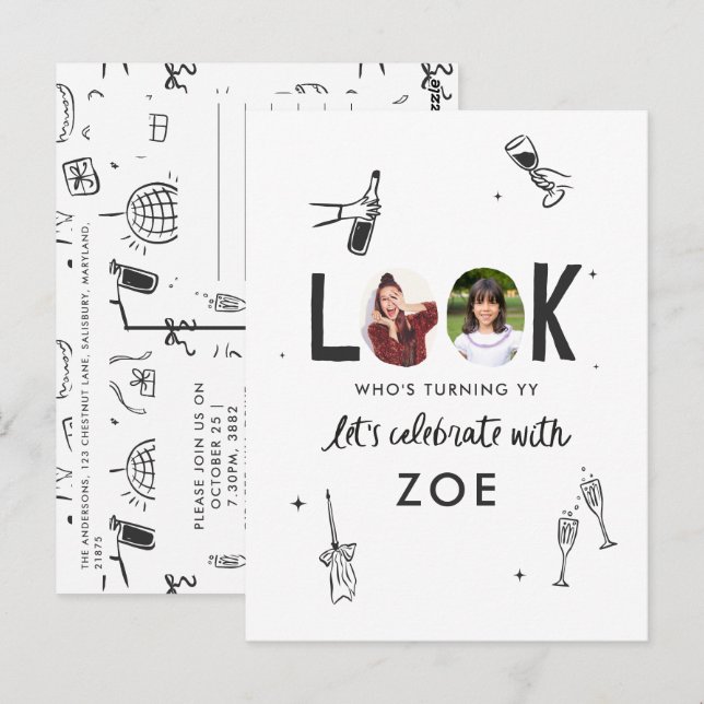 Postal Cumpleaños moderno de Collage de fotos con manos d (Anverso / Reverso)