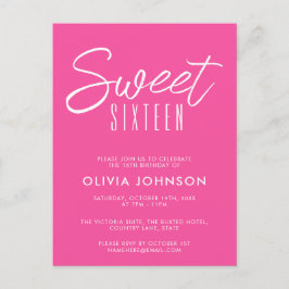 Postal Cumpleaños Moderno de Sweet Sixteen rosa intenso