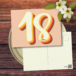 Postal Cumpleaños moderno retro groovy dieciocho 18