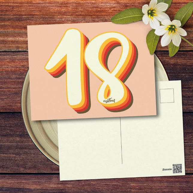 Postal Cumpleaños moderno retro groovy dieciocho 18 (Front and Back)