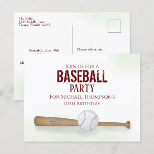 Postal Cumpleaños moderno simple acuarela bate de béisbol