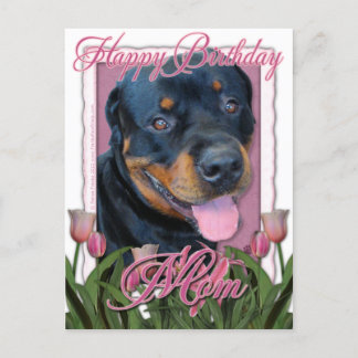 Postal Cumpleaños MOM - Tulipanes rosados - Rottweiler - 