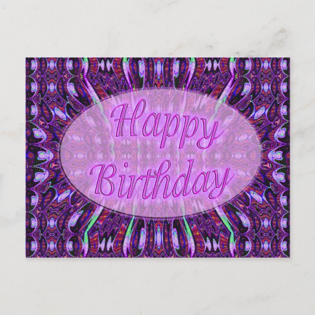 Postal cumpleaños morado feliz (Anverso)