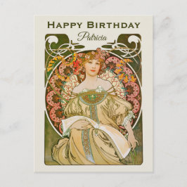 Postal Cumpleaños Mucha Reverie Daydream Art Nouveau CC10