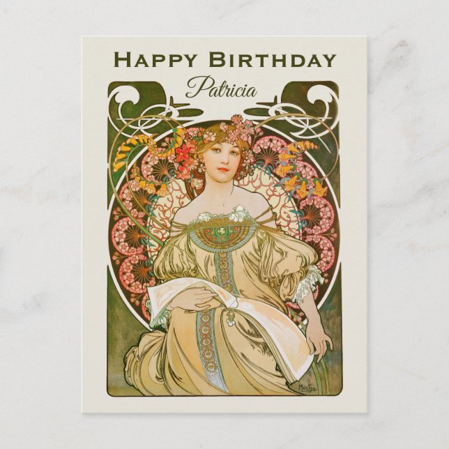 Postal Cumpleaños Mucha Reverie Daydream Art Nouveau CC10 (Anverso)